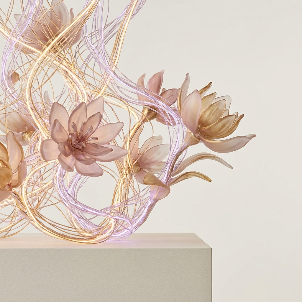 Representação artística das redes neurais femininas em ouro e lilás, simbolizando a complexidade e beleza do cérebro.